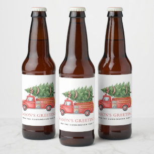 Étiquette Pour Bouteilles De Bière Camion de pompiers de Noël moderne personnalisé
