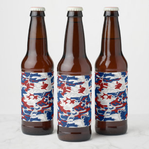 Étiquette Pour Bouteilles De Bière Camo rouge, blanc et bleu avec paillettes pour le