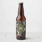 Étiquette Pour Bouteilles De Bière Camouflage militaire Vert Motif Brown Monogramme (Devant)