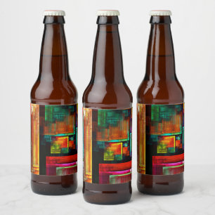 Étiquette Pour Bouteilles De Bière Carrés colorés Motif d'art Abstrait moderne #04