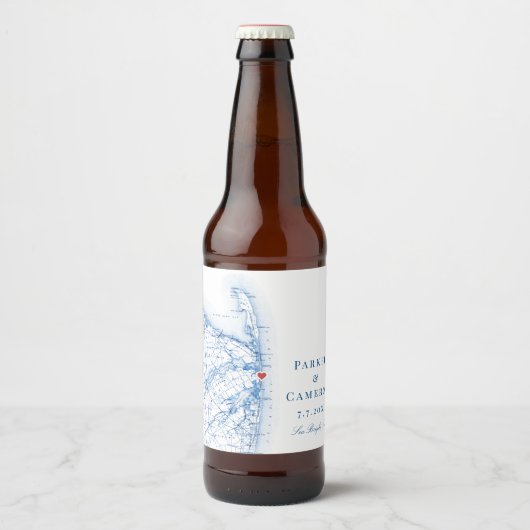 Étiquette Pour Bouteilles De Bière Carte Sea Bright New Jersey Mariage élégant (Devant)