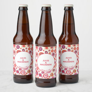 Étiquette Pour Bouteilles De Bière Cercles d'aquarelle rose Abstrait