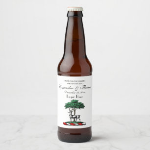 Étiquette Pour Bouteilles De Bière Cerf Daim devant un Arbre Emblème de Blason Crête