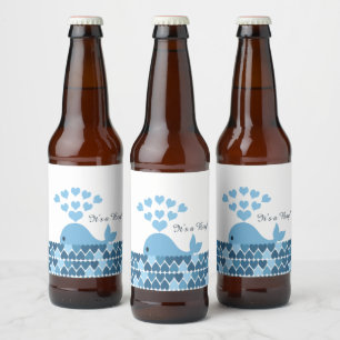 Étiquette Pour Bouteilles De Bière C'est un garçon mignon baleine bleue et les coeurs