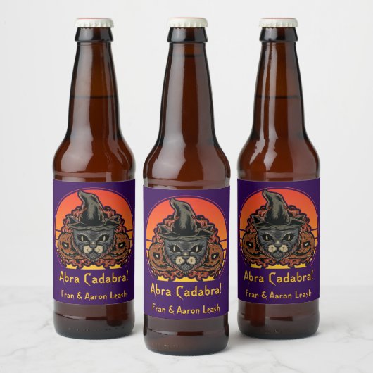 Étiquette Pour Bouteilles De Bière Chat d'Halloween en sorcière Casquette Abra Cadabr (Bouteilles)