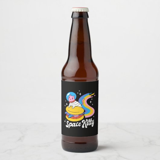 Étiquette Pour Bouteilles De Bière Chat spatial astronaute (Devant)