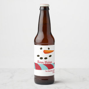 Étiquette Pour Bouteilles De Bière Chauffez les souhaits, vacances de bonhomme de