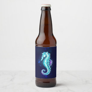 Étiquette Pour Bouteilles De Bière Cheval de mer de glace cristal sur Arrière - plan 
