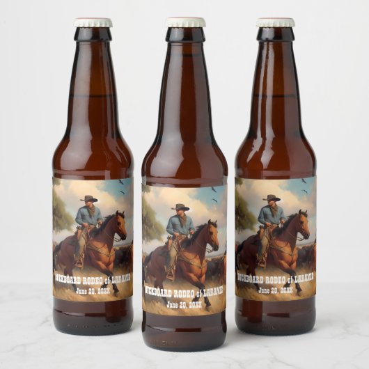 Étiquette Pour Bouteilles De Bière Cheval du cowboy et de la baie de l'Ouest (Bouteilles)