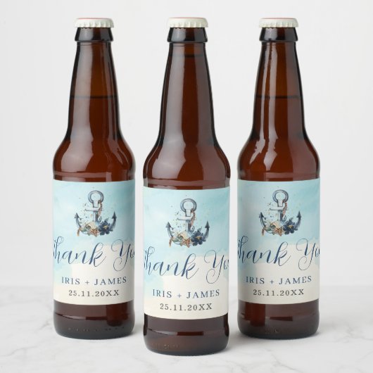 Étiquette Pour Bouteilles De Bière Chic Ancre nautique Moderne Plage Mariage (Bouteilles)
