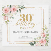 Étiquette Pour Bouteilles De Bière Chic aquarelle bleu fleurs or 30e anniversaire (Étiquettes simples)