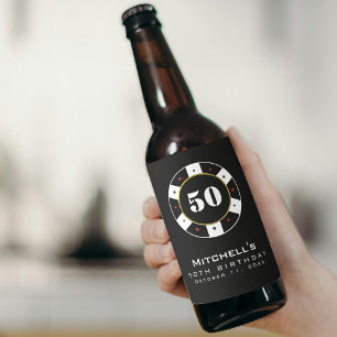 Étiquette Pour Bouteilles De Bière Chip de poker 50e fête d'anniversaire Noir