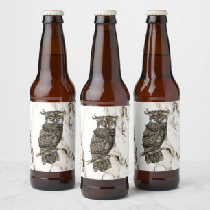Étiquette Pour Bouteilles De Bière Chouette camouflée sur du marbre marron