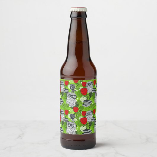 Étiquette Pour Bouteilles De Bière Chouette en roses rouges (Devant)