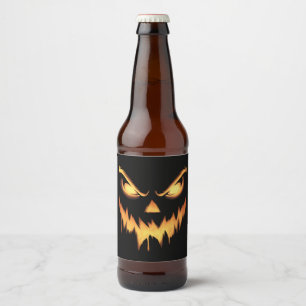 Étiquette Pour Bouteilles De Bière Citrouille effrayant Jack-o'-lantern Face Hallowee