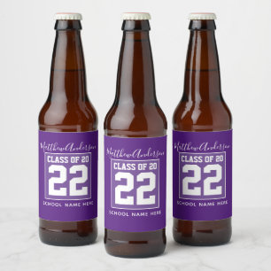 Étiquette Pour Bouteilles De Bière Classe de 2022 Moderne Royal Purple Graduation