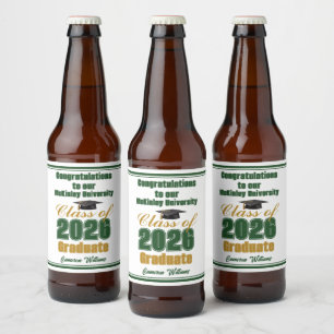 Étiquette Pour Bouteilles De Bière Classe d'or vert 2026 Fête de remise des diplômes