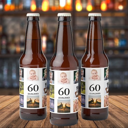 Étiquette Pour Bouteilles De Bière collage de photos pour les 60 ans d'un homme