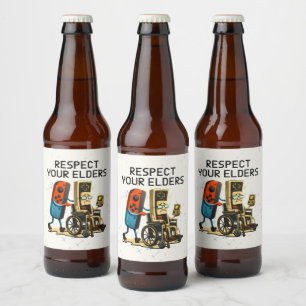 Étiquette Pour Bouteilles De Bière Contrôle de jeu rétro drôle de respect de vos aîné