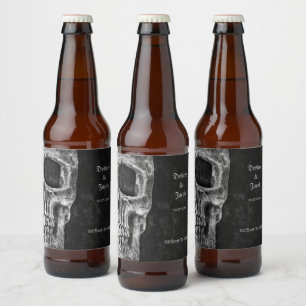 Étiquette Pour Bouteilles De Bière Cool Gothique Moitié Crâne Noir et Blanc Grunge