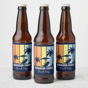 Étiquette Pour Bouteilles De Bière Cool Retro Beach Party Custom Navy