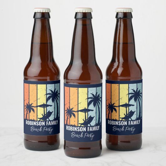 Étiquette Pour Bouteilles De Bière Cool Retro Beach Party Custom Navy (Bouteilles)