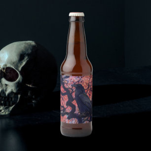 Étiquette Pour Bouteilles De Bière Corbeau noir et érable gris japonais