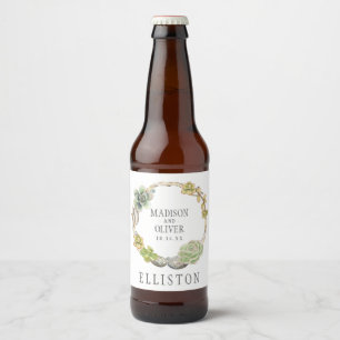 Étiquette Pour Bouteilles De Bière Couronne de succulents, de brindilles et de pierre