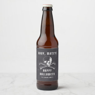 Étiquette Pour Bouteilles De Bière Crâne de pirate noir vintage et os d'Halloween