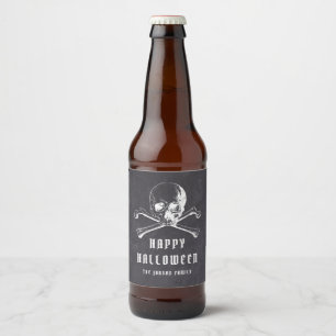 Étiquette Pour Bouteilles De Bière Crâne de Pirate Noir Vintage & Os Joyeux Halloween
