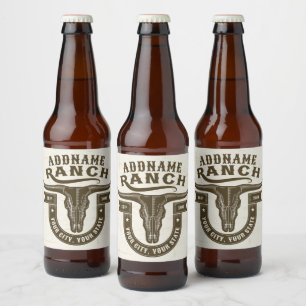Étiquette Pour Bouteilles De Bière Crâne de taureau PERSONNALISÉ NOM Ranch occidental