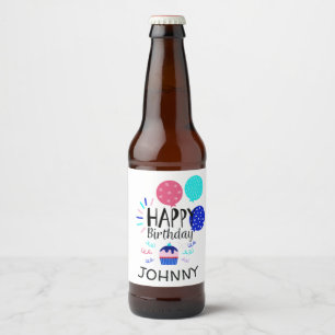 Étiquette Pour Bouteilles De Bière Cupcake & Balloons Joyeux texte d'anniversaire -