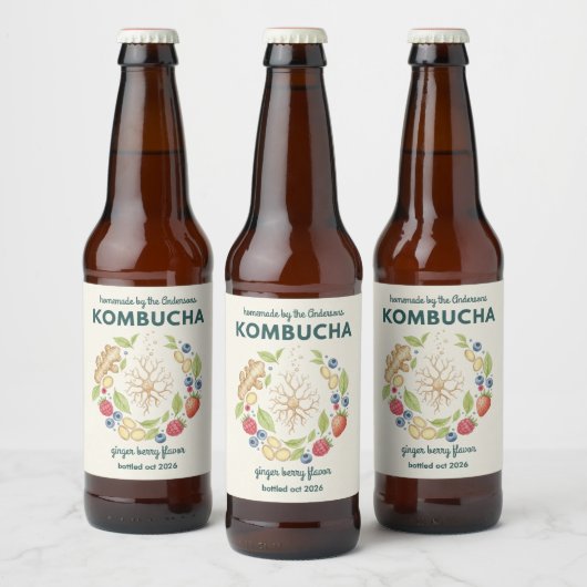 Étiquette Pour Bouteilles De Bière Custom Kombucha Botanical Bottle Label  (Bouteilles)
