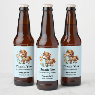 Étiquette Pour Bouteilles De Bière Cute Pony Mange Daisées Anniversaire