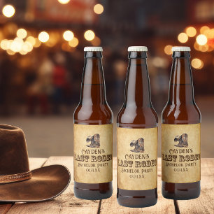 Étiquette Pour Bouteilles De Bière Dernier Rodeo Cowboy Grunge Brown Bachelor Party