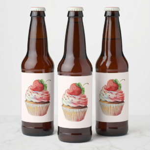 Étiquette Pour Bouteilles De Bière Dessert sucré à la fraise Cupcake