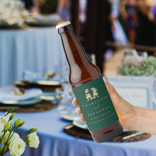 Étiquette Pour Bouteilles De Bière Dinosaur Thème Mariage Vert foncé