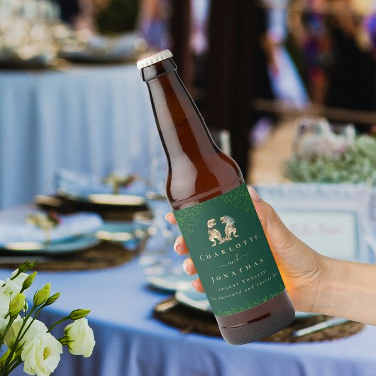 Étiquette Pour Bouteilles De Bière Dinosaur Thème Mariage Vert foncé