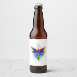Étiquette Pour Bouteilles De Bière Dragonfly en arc-en-ciel