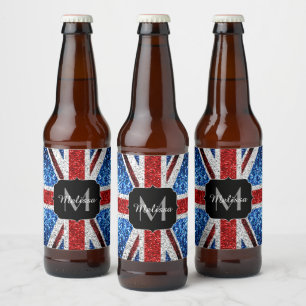 Étiquette Pour Bouteilles De Bière Drapeau rouge bleu blanc brillant parties scintill
