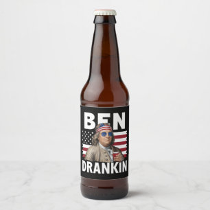 Étiquette Pour Bouteilles De Bière Drapeau vintage amusant Ben Drankin Beer 4 juillet