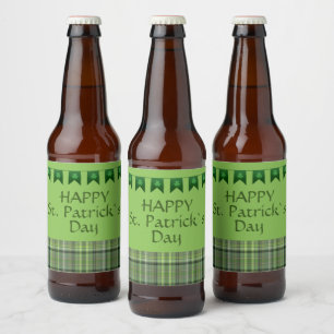 Étiquette Pour Bouteilles De Bière Drapeaux verts Plaid Joyeux Saint Patrick`s Day