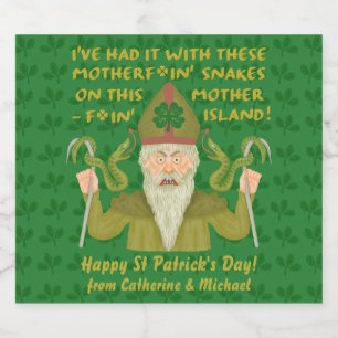 Étiquette Pour Bouteilles De Bière Drôle Saint Patrick's Day Snakes Joke Green Irish