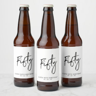 Étiquette Pour Bouteilles De Bière Écriture noire Fifty Fête de bière pour 50e anni
