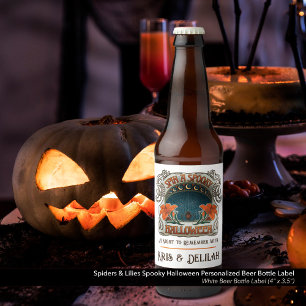 Étiquette Pour Bouteilles De Bière Éffrayant Halloween Araignées et Lily Vintage vict