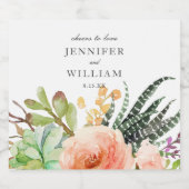 Étiquette Pour Bouteilles De Bière Elégant Aquarelle Succulent Rose Mariage (Étiquettes simples)