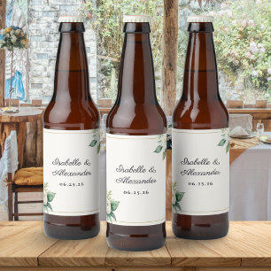 Étiquette Pour Bouteilles De Bière Élégant Favori de Mariage Botanique Floral Blanc