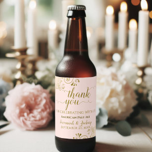 Étiquette Pour Bouteilles De Bière Elégant Gold Frills Blush Mariage rose