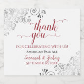 Étiquette Pour Bouteilles De Bière Elégant Lacy Grey, rouge & blanc Merci Mariage (Étiquettes simples)