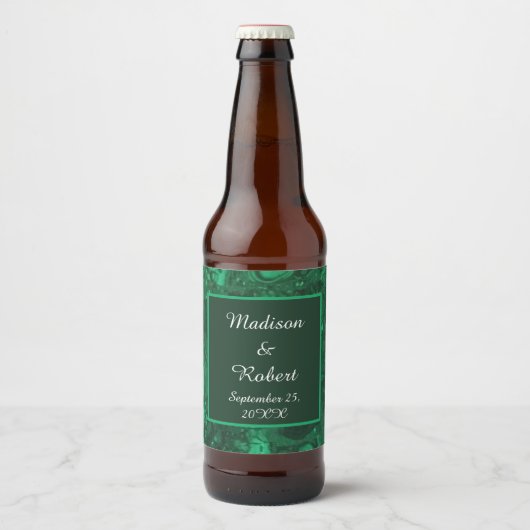 Étiquette Pour Bouteilles De Bière Elégant Mariage Vert Marbre Gemstone (Devant)